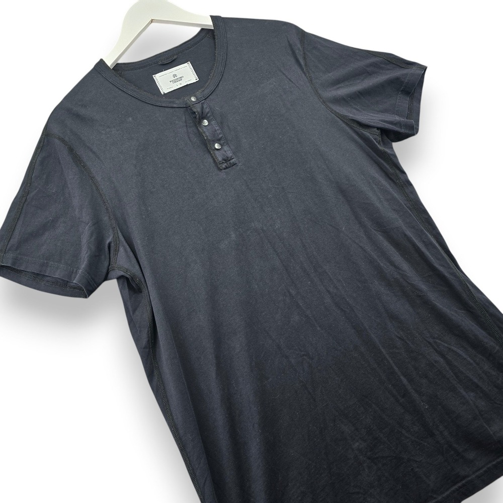 Reigning Champ Henley Shirt Mens Large Black Cotton Short Sleeve Snap Canada